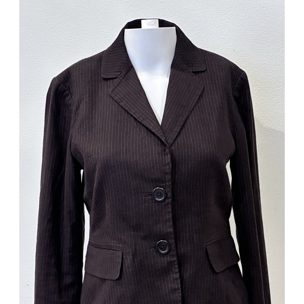 Vtg Y2K Banana Republic Womens Blazer Sz 4 Brown Pinstripe Peplum Academia Prep